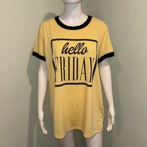LuLaRoe “Hello Friday” Yellow & Black Short Sleeve T-Shirt - L